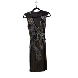 Class Roberto Cavalli Brown Midi Dress W/ Multicolor Embroidery Size 44/US 10